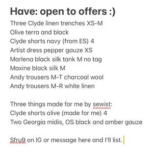 Elizabeth Suzann list of available items!